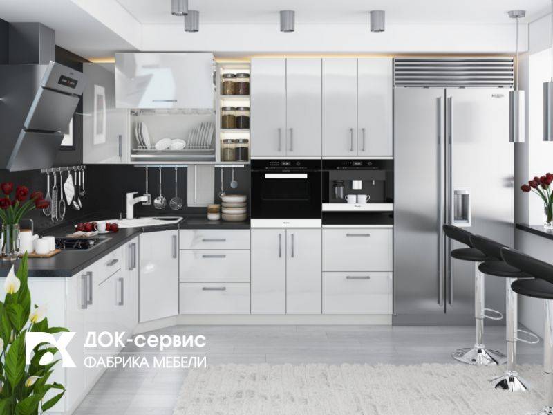 угловая кухня белый глянец в Сочи