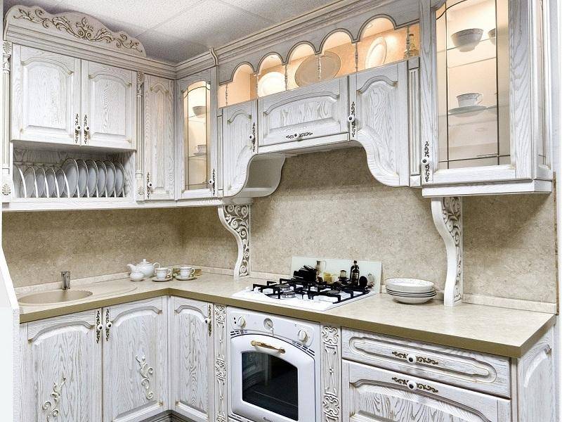 кухонный гарнитур ясень цвет белый-патина золото в Сочи