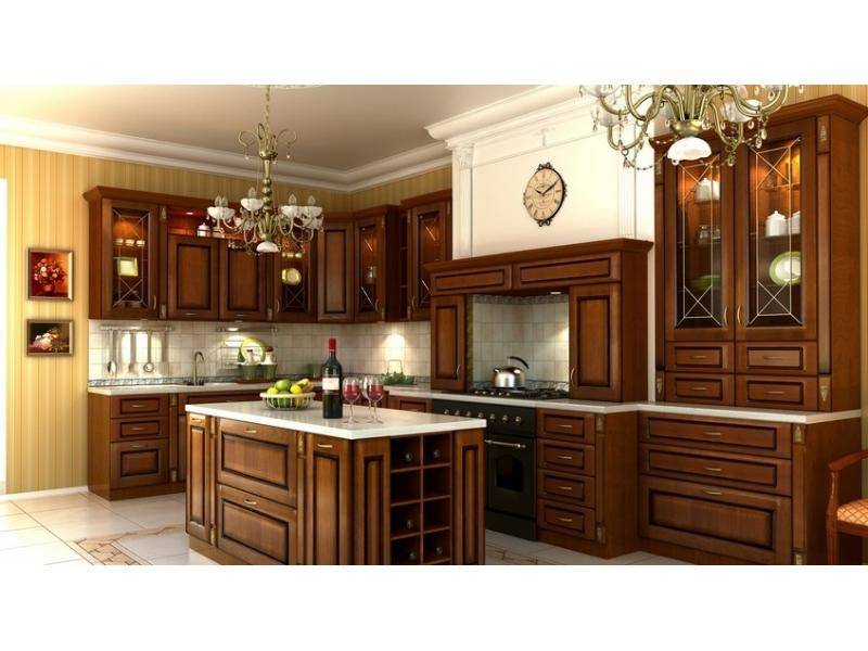 угловая кухня с островком классика в Сочи