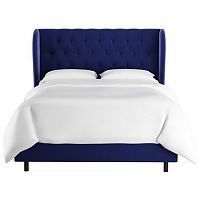 кровать двуспальная 160х200 синяя с каретной стяжкой reed wingback blue velvet в Сочи