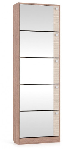 тумба для обуви мд-5 с зеркальными дверками, цвет ясень шимо тёмный/ясень шимо светлый в Сочи