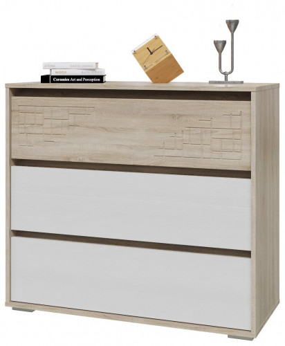 комод мальта, цвет дуб сонома/рамух белый мдф в Сочи