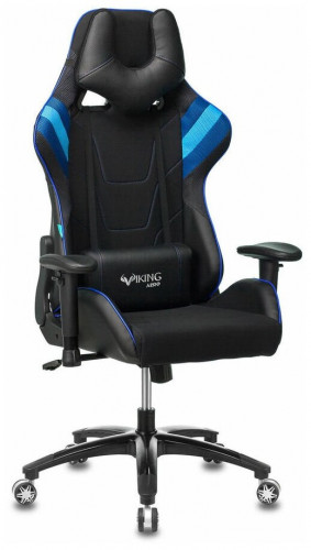 игровое кресло бюрократ бюрократ viking 4 aero, обивка: искусственная кожа, цвет: иск.кожа черная/ткань черная 26-28/сетка синяя(tw-10)-голубая(tw-55)-серая(tw-12) в Сочи