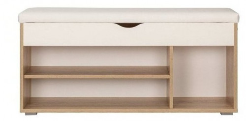 тумба для обуви лайт 08.58, размер ш 105.5 х г 31.5 х в 51 см, цвет дуб сонома, белая гладкая 101, экокожа (гранд белый) в Сочи