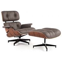 кресло eames style lounge chair кожа коричневое в Сочи
