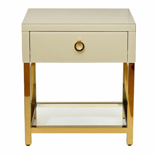 тумбочка с выдвижным ящиком classic бежевая с золотом в Сочи