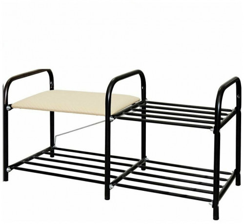 этажерка для обуви nika люкс 1 с сиденьем, 790х330х360 мм, нагрузка до 100 кг, черный/слоновая кость в Сочи