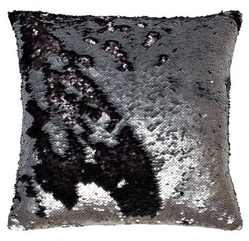 подушка квадратная, пайетки серые круглые двухцветные 40х40 см в Сочи