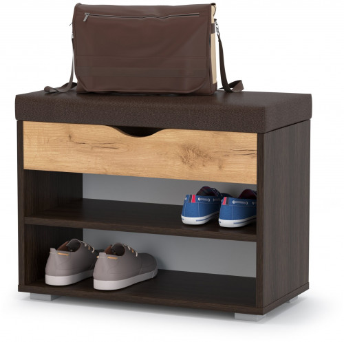 тумба для обуви лайт 08.57, цвет венге/дуб крафт золотой/тёмно-коричневая искусственная кожа в Сочи