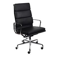 кресло eames style на колесиках черная кожа в Сочи